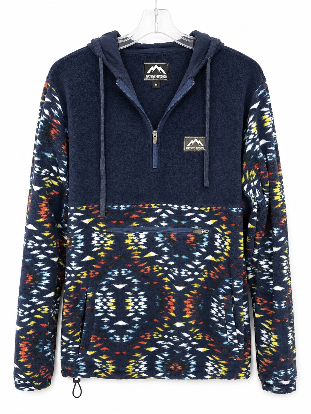 Massive Outdoor Men’s Navy  Aztec Polar Fleece Hoodie Size Medium